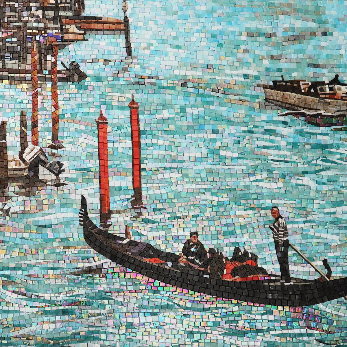 Handmade Grand Canal Venice Mosaic Mural, Venetian Wall Art, Italian Glass Tile Artwork, Gondola and Cityscape Mosaic Decor-Woos Tiles