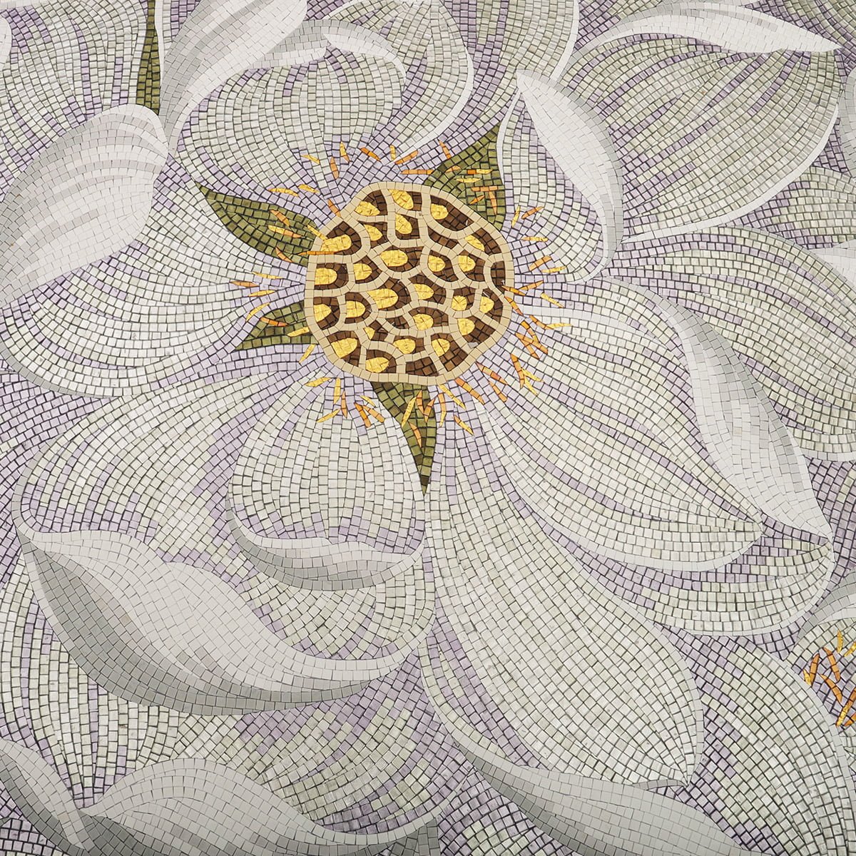 Luxury Lotus Flower Mosaic Mural – Handcrafted Gold Accent Wall Art for Modern Interiors-Woos Tiles