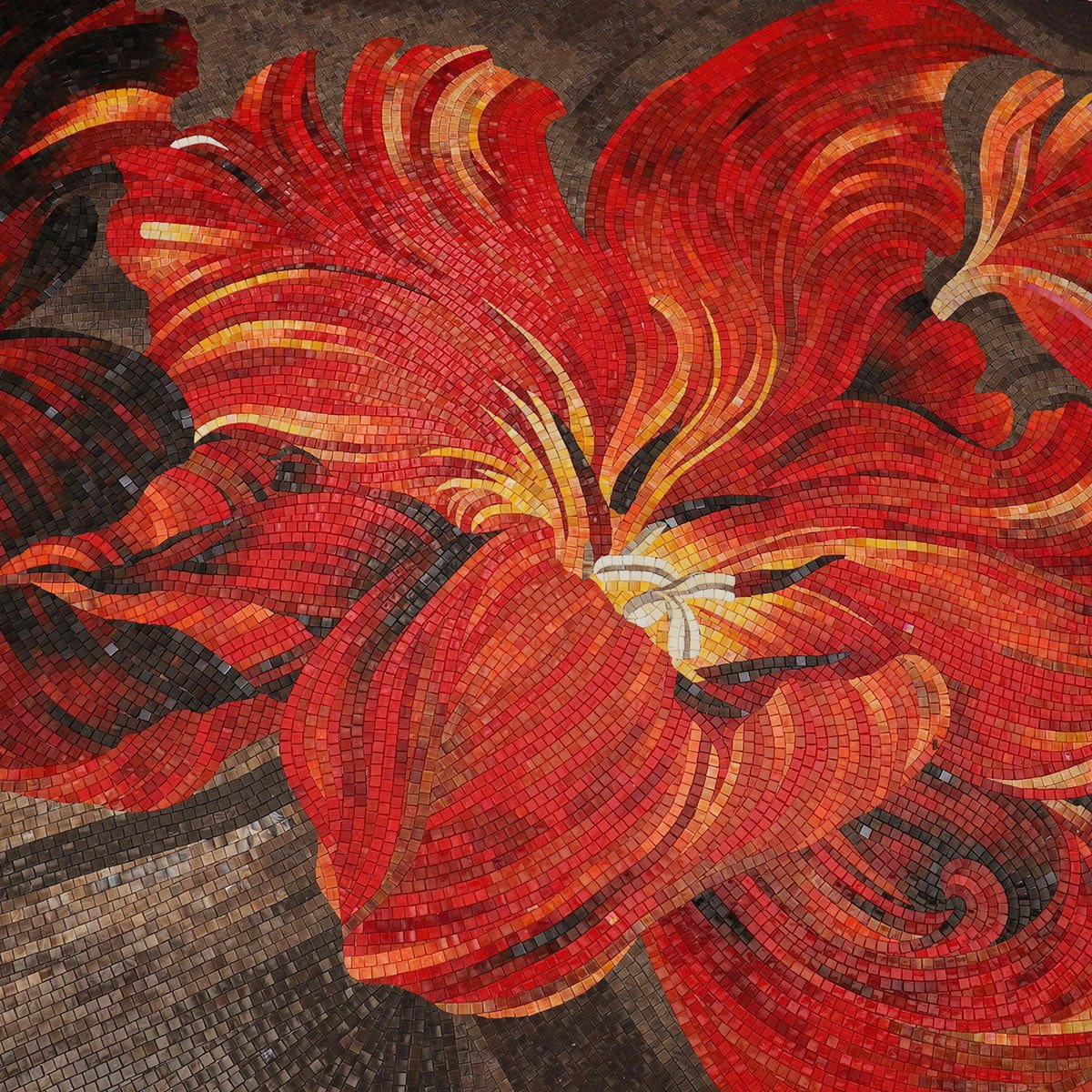 Handcrafted Red Floral Mosaic Wall Art – Custom Glass Tile Mural-Woos Tiles