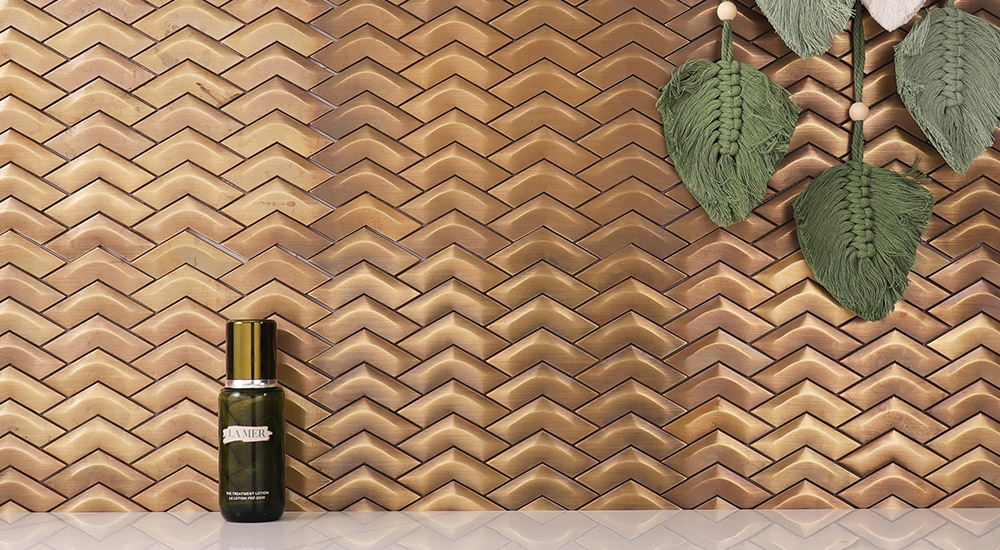 {"default":"Textured Copper Tiles featuring high-pressure molded design for high-end interior backsplashes."}
