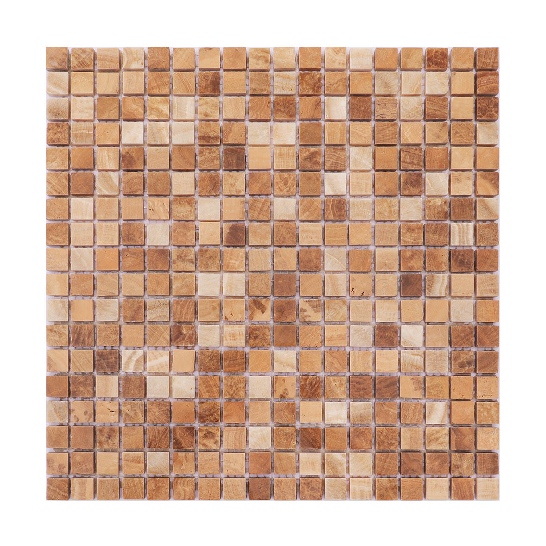 Beige brown square marble mosaic tile sheet in a classic grid pattern