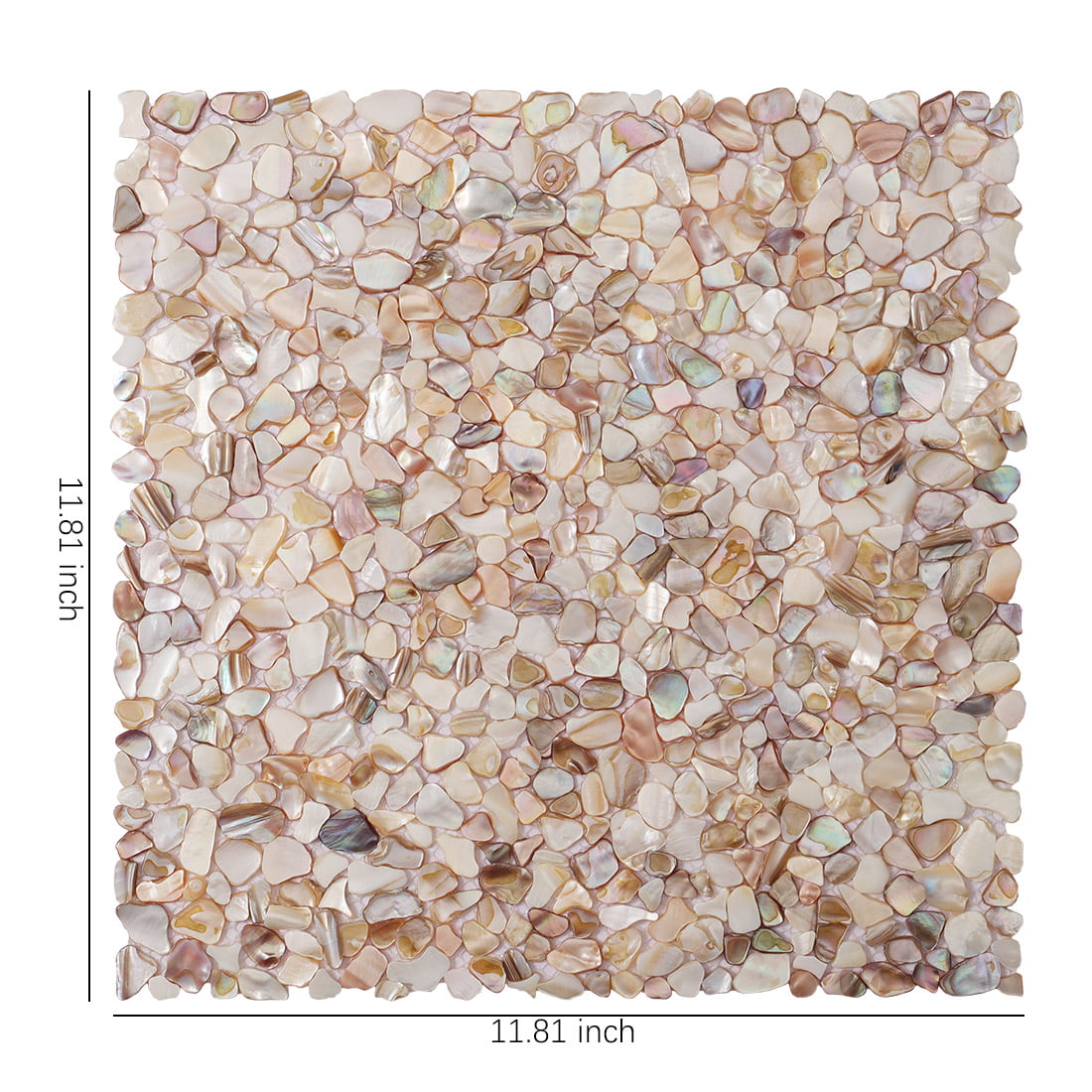 Beige iridescent mother of pearl pebble mosaic tile sheet with 11.81 x 11.81 inch size