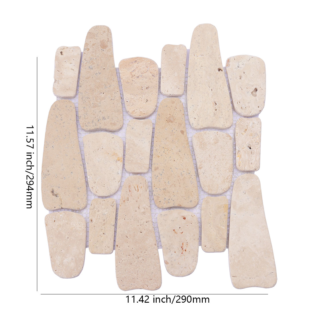 Beige pebble stone mosaic tile sheet with 290 x 294 mm dimensions