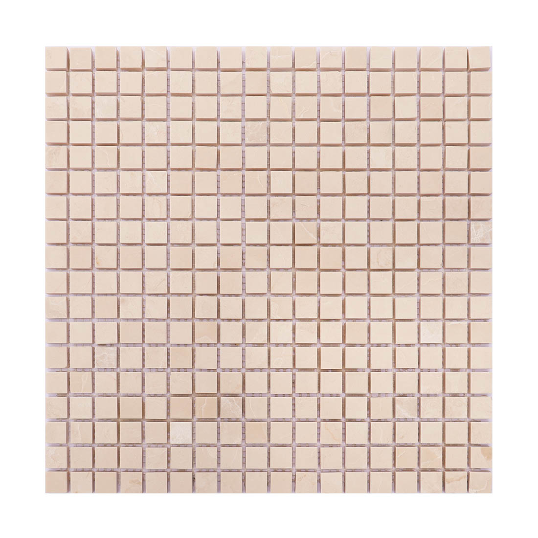 Beige square marble mosaic tile sheet in a classic grid pattern