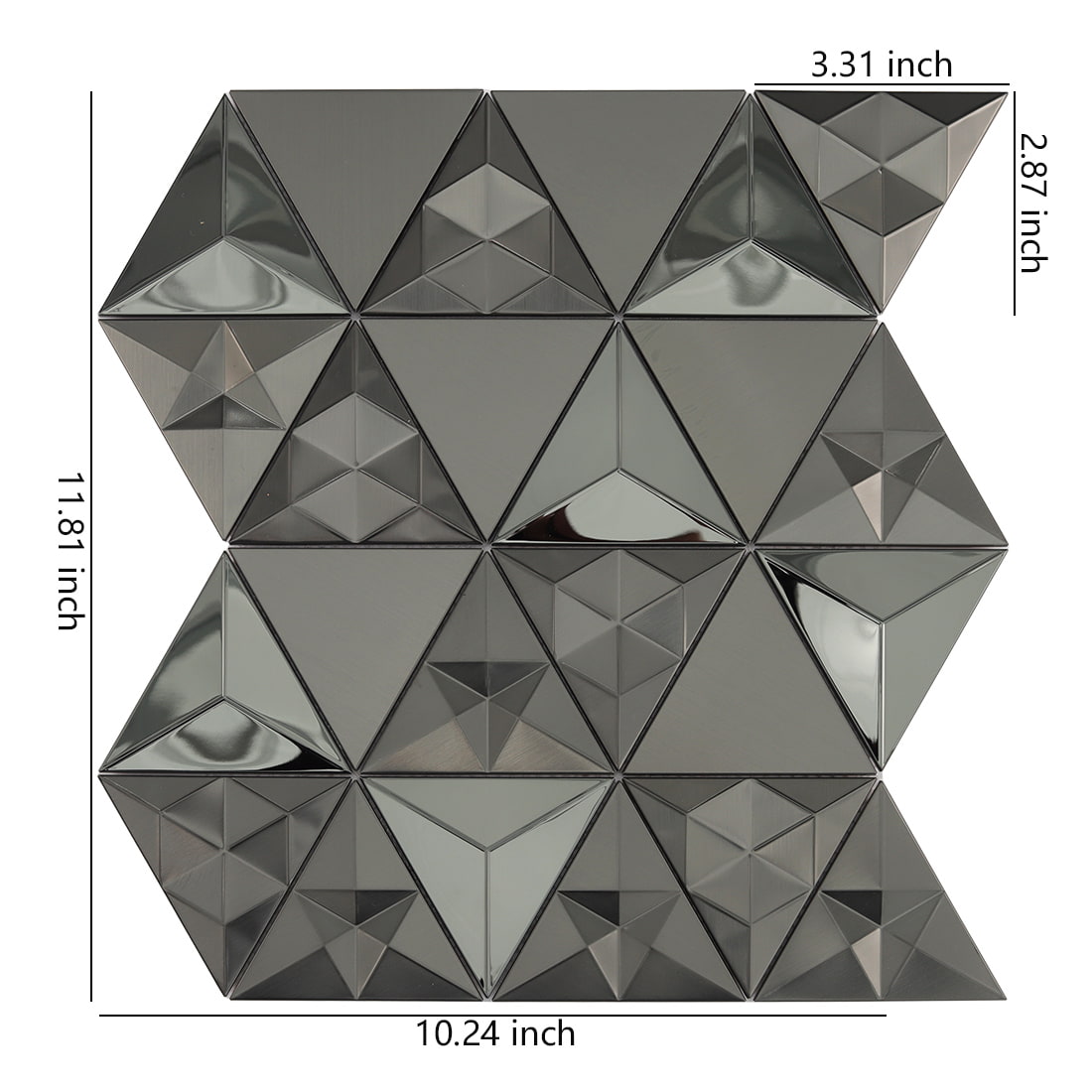 Black 3D triangle stainless steel mosaic tile sheet with brushed and glossy finish