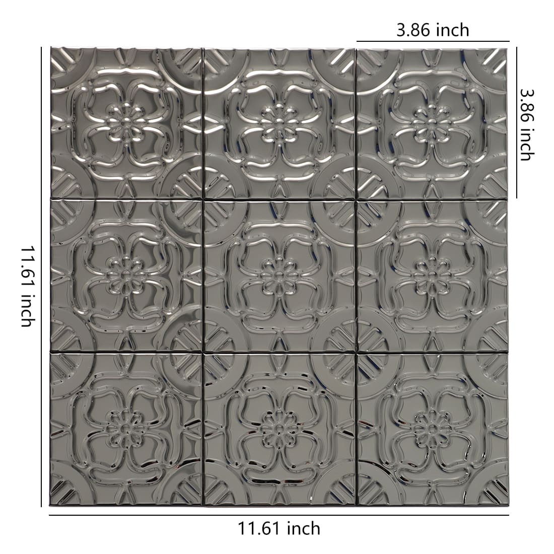 Black stainless steel floral embossed tile sheet with size