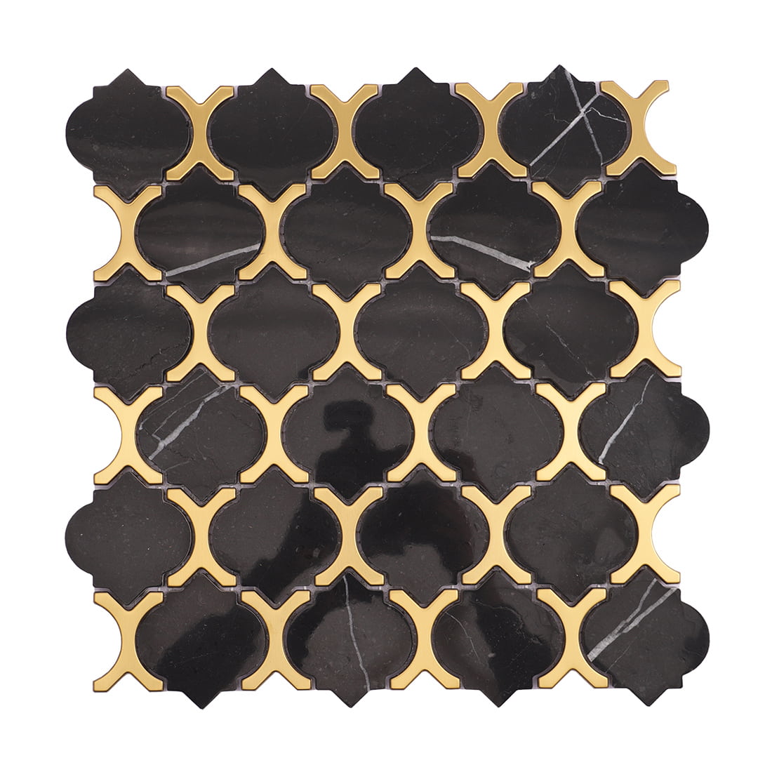 Black gold marble metal mosaic tile with interlocking geometric design