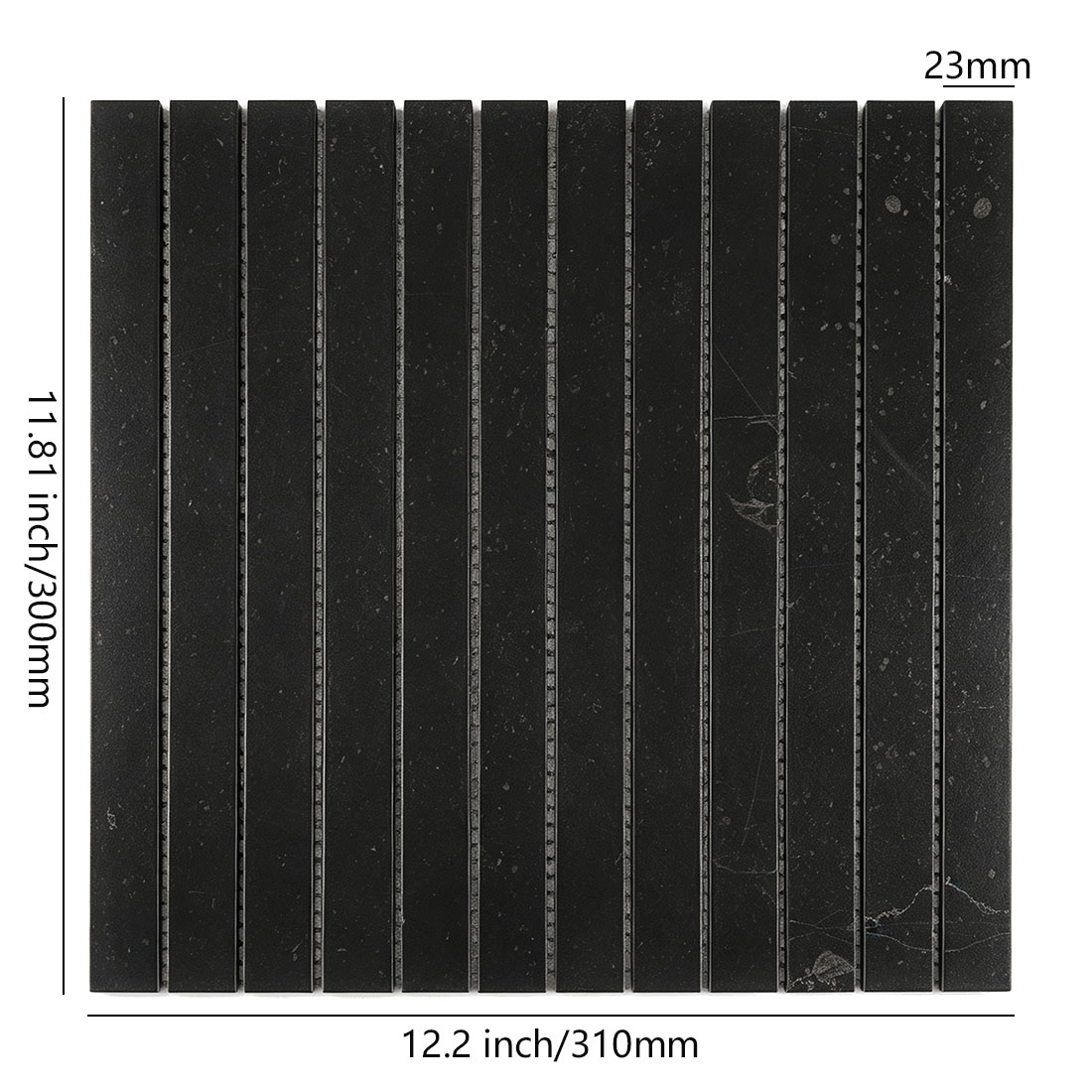 Black marble bar mosaic tile sheet with 23mm strips and 310mm width dimensions