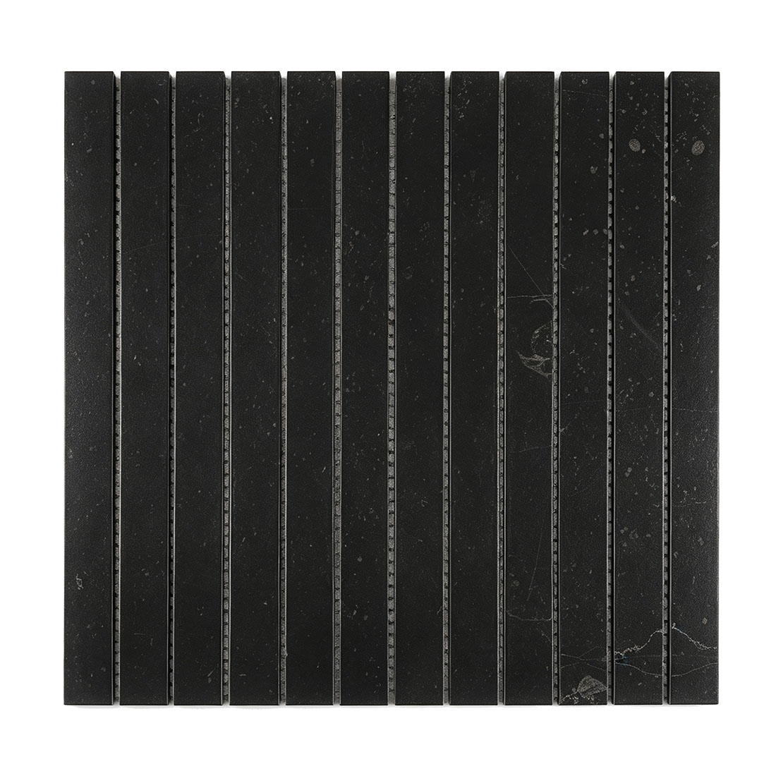 Black marble bar mosaic tile sheet with narrow rectangular strips