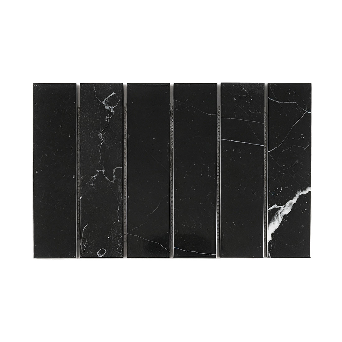 Black marble wide bar mosaic tile sheet with natural white veining