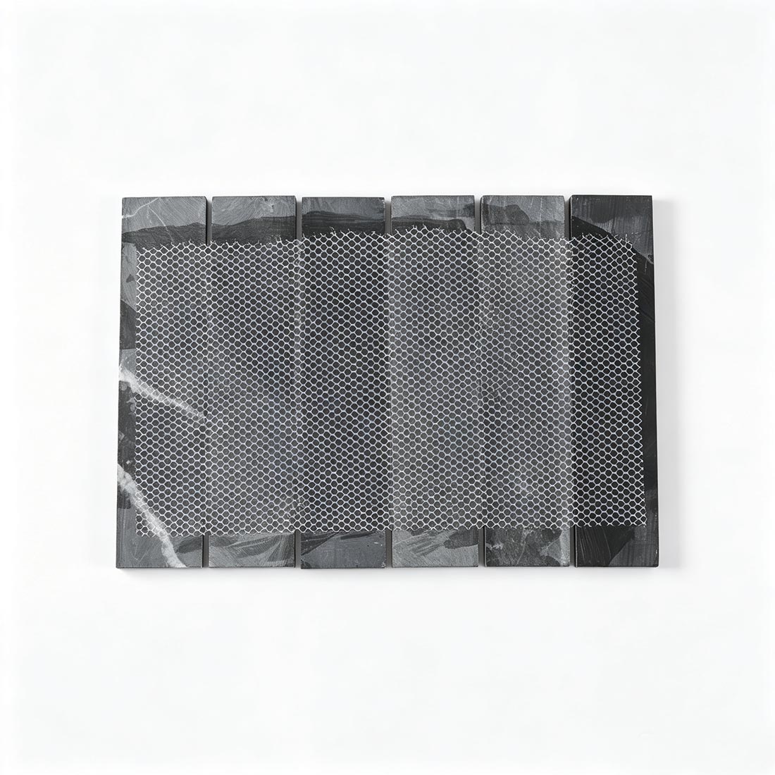 Mesh-backed black marble wide bar mosaic tile sheet