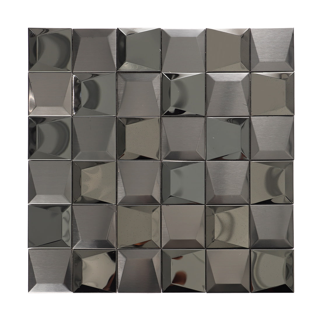 Full sheet of black brushed 3D pyramid stainless steel mosaic tiles