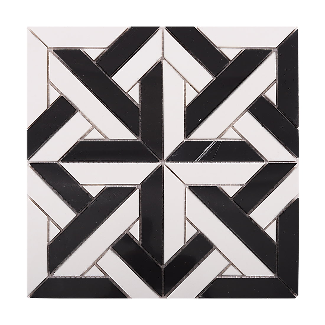 Black and white geometric mosaic tile sheet isolated on white background