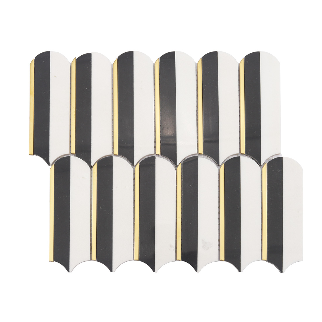 Full sheet of black and white mosaic tiles with gold accent strips