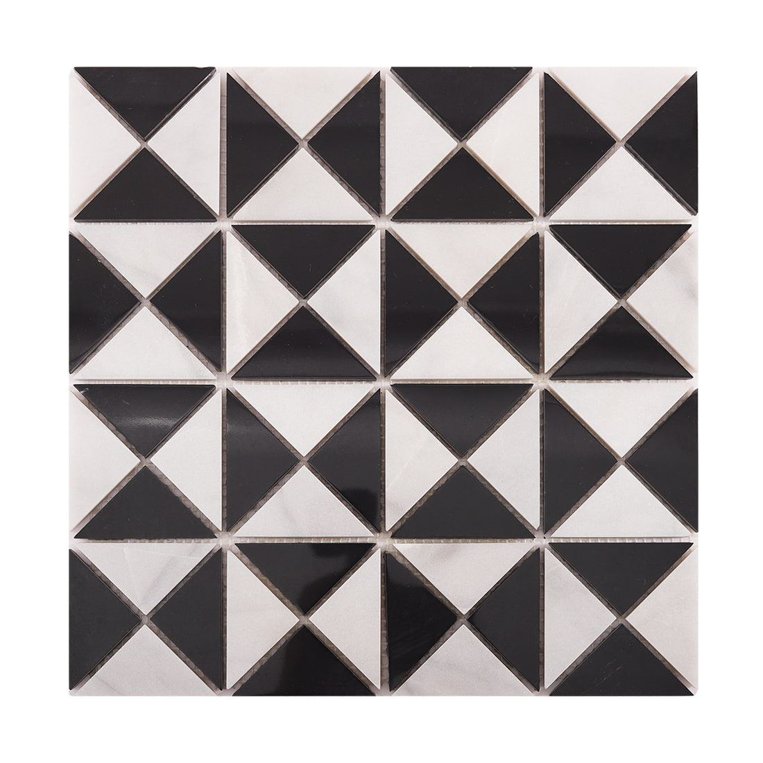 Black and white triangle mosaic tile sheet isolated on white background