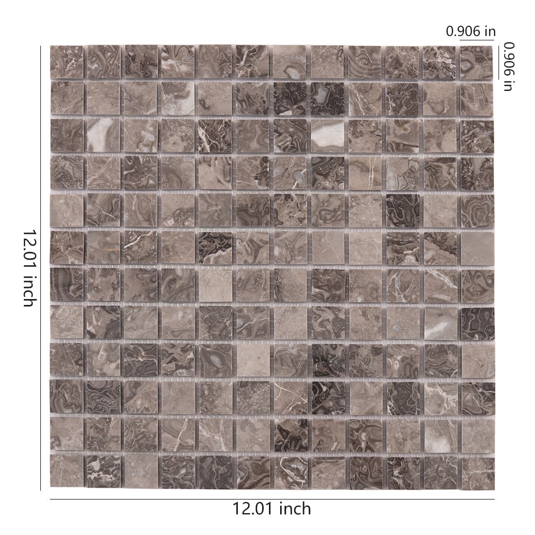 Brown gray marble square mosaic tile sheet with natural stone variation