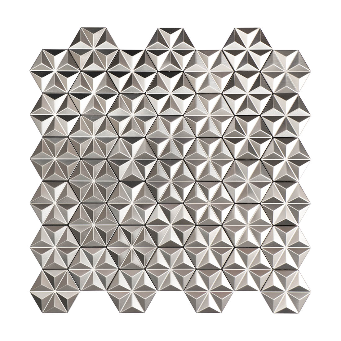 Full sheet of brushed silver hexagon metal mosaic tiles