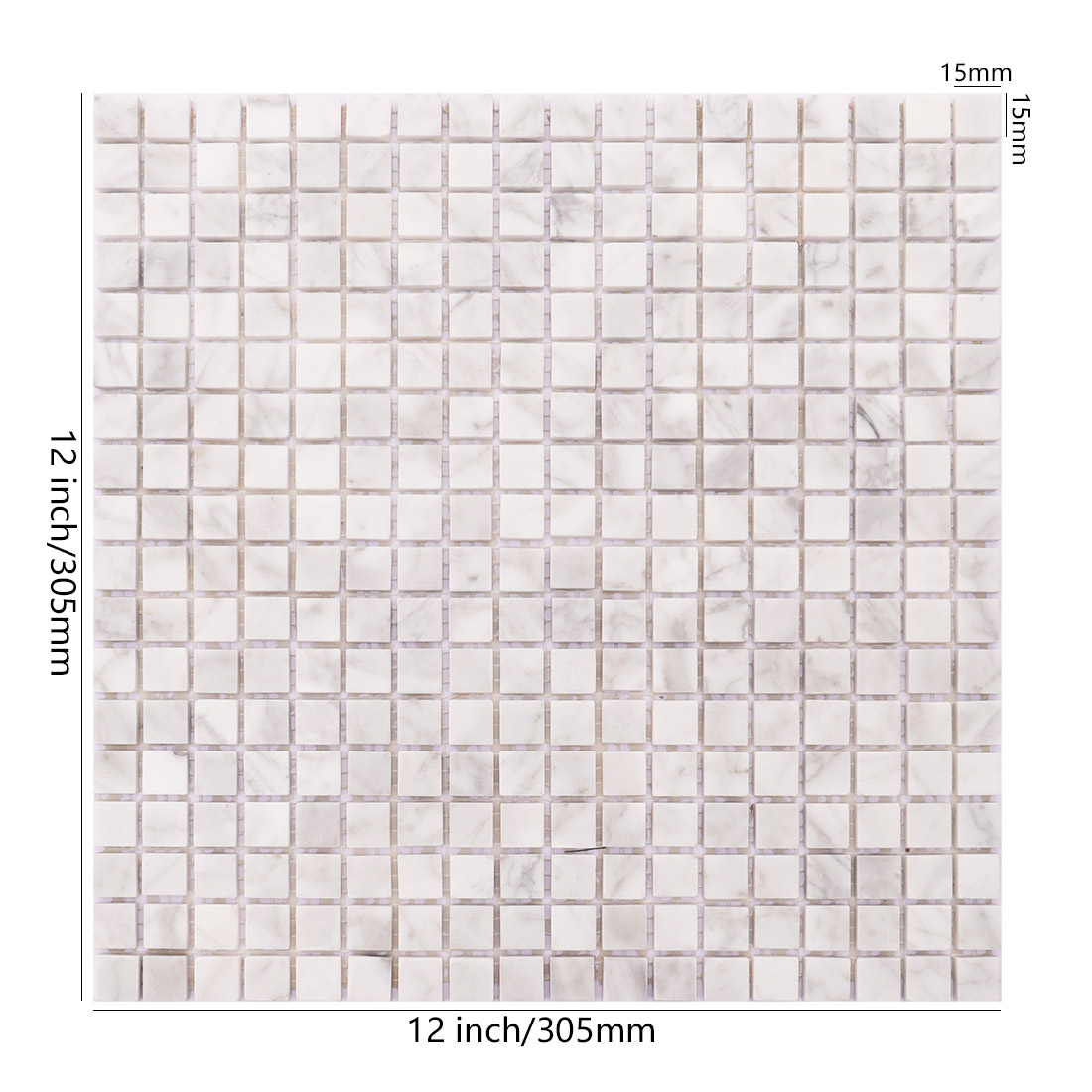 Carrara white square marble mosaic tile sheet with 15 x 15 mm natural stone pieces