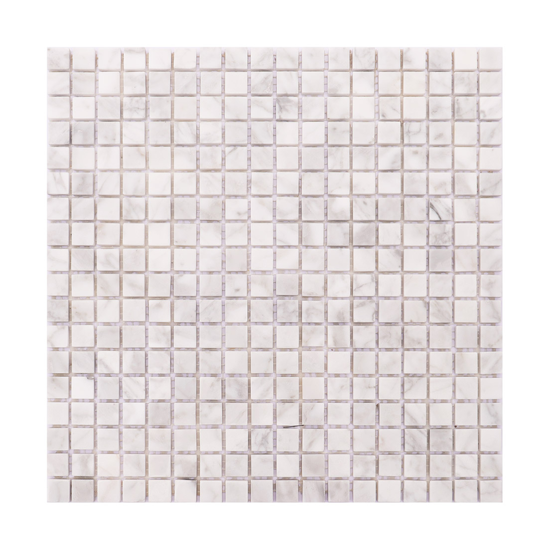 Carrara white square marble mosaic tile sheet in a classic grid pattern