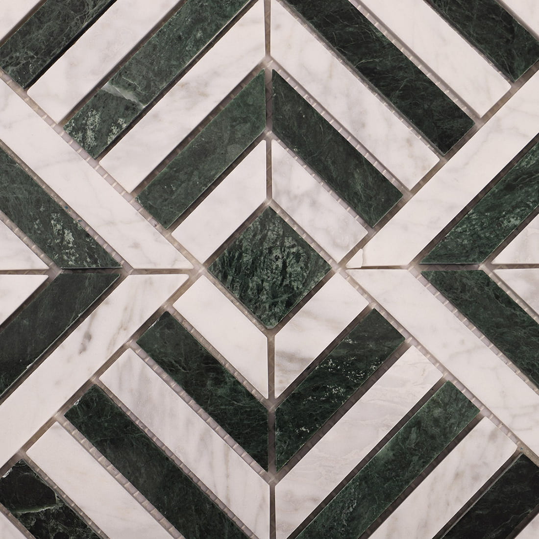 Indian Green and Carrara White Square Geometry Marble Mosaic Floor Tile