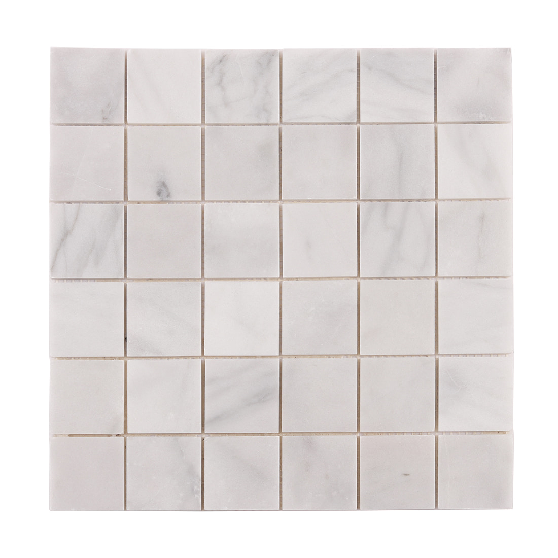 Full view of Carrara white large square marble mosaic tile sheet