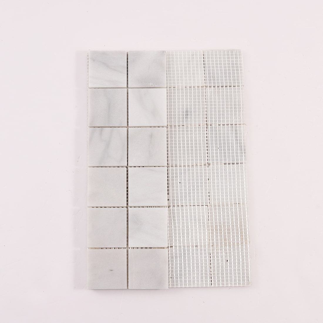 Carrara white large square marble mosaic tile sheet with fiberglass mesh backing