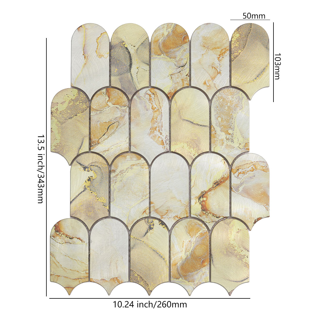 Cream gold lantern aluminum mosaic tile sheet with soft marble style texture