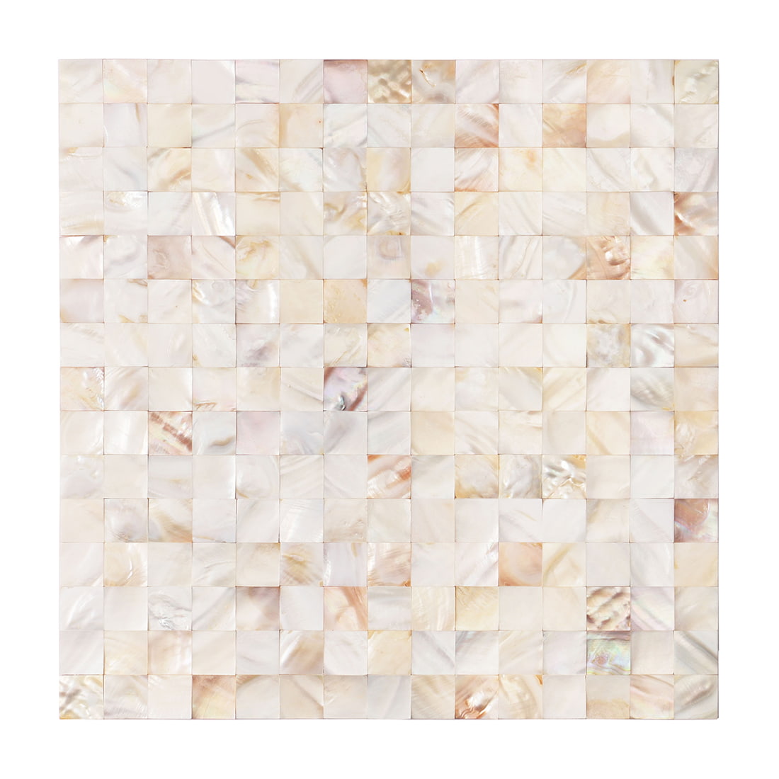 Cream white mother of pearl square mosaic tile sheet, front view