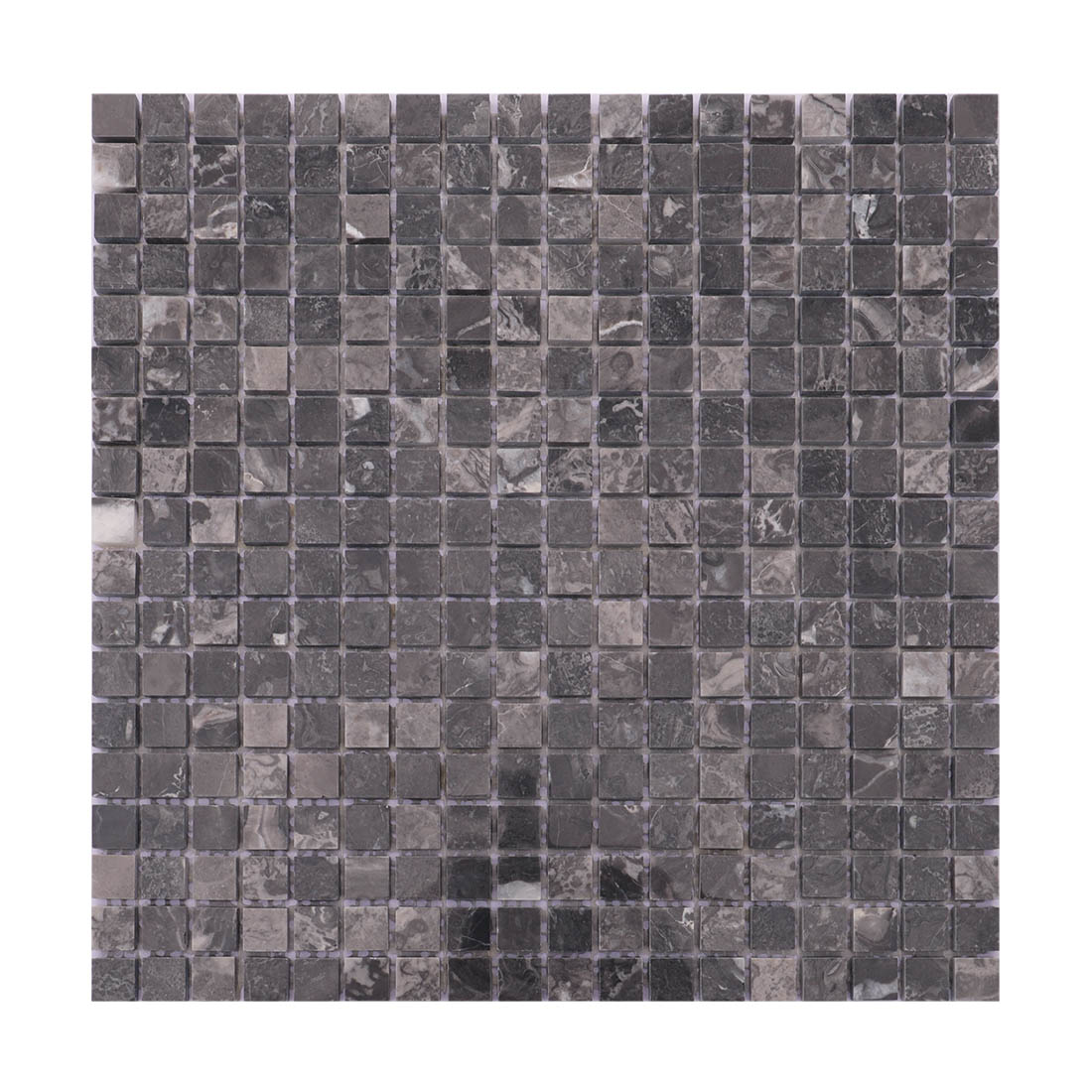 Dark gray square marble mosaic tile sheet in a classic grid pattern