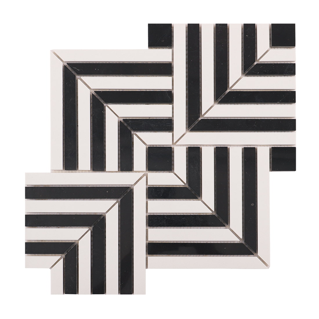 Full black and white chevron pattern mosaic tile sheet on white background