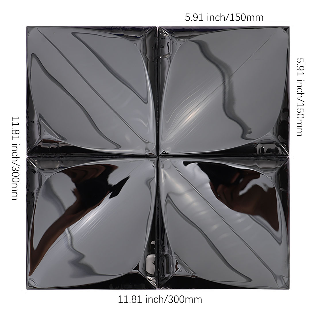 Glossy black 3D square stainless steel mosaic tile sheet with 150 mm tile size