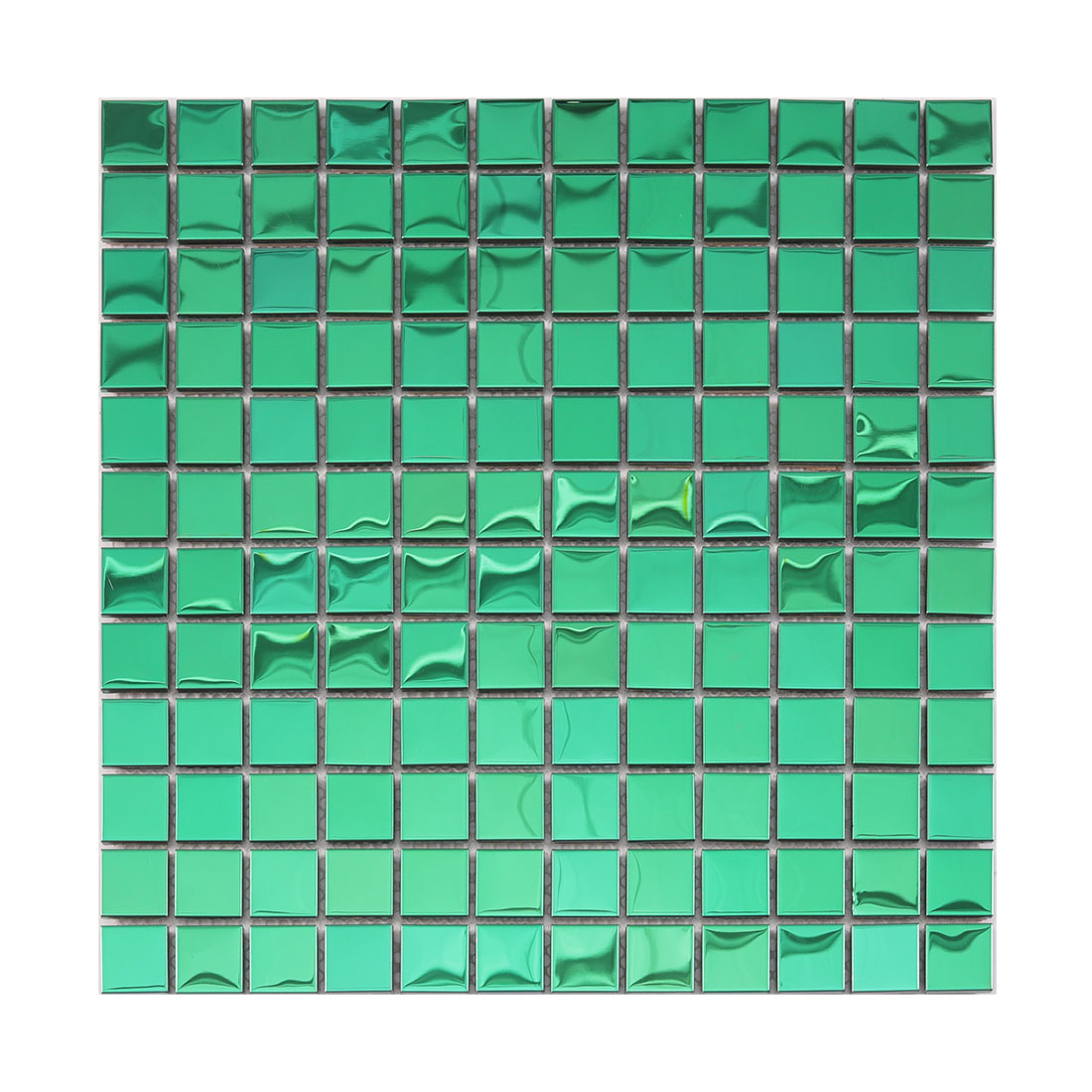 Glossy green square stainless steel mosaic tile with neat grid layout