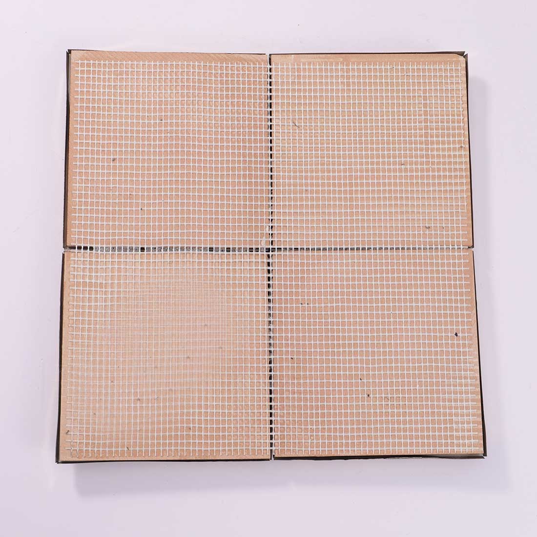 Back view of gold 3D square stainless steel mosaic tiles with mesh backing