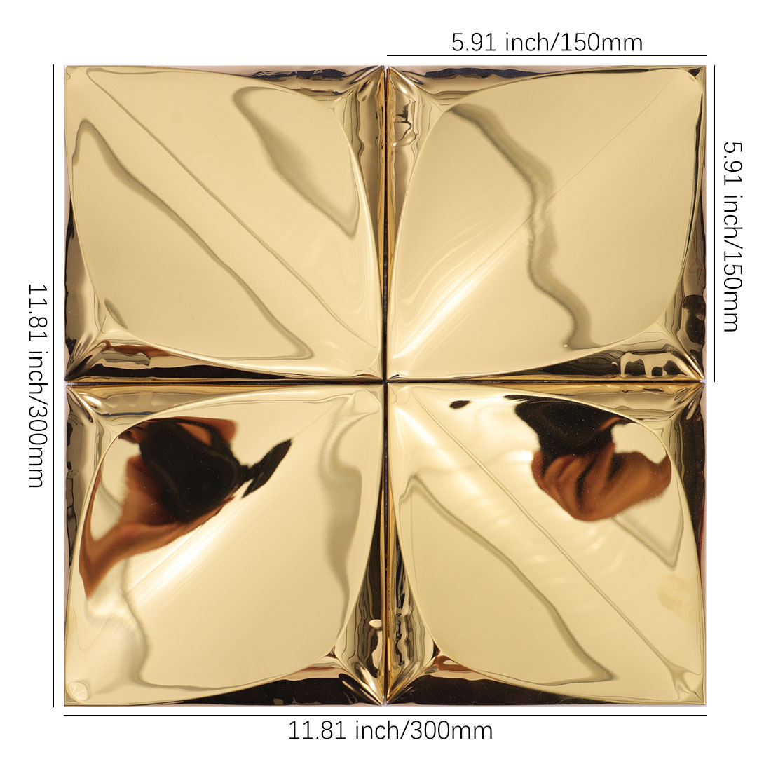 Gold 3D square stainless steel tile sheet with 150 mm chips and 300 mm sheet size