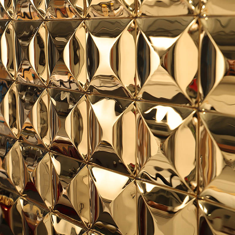 Gold 3D square metal mosaic tile with mirror finish and raised surface