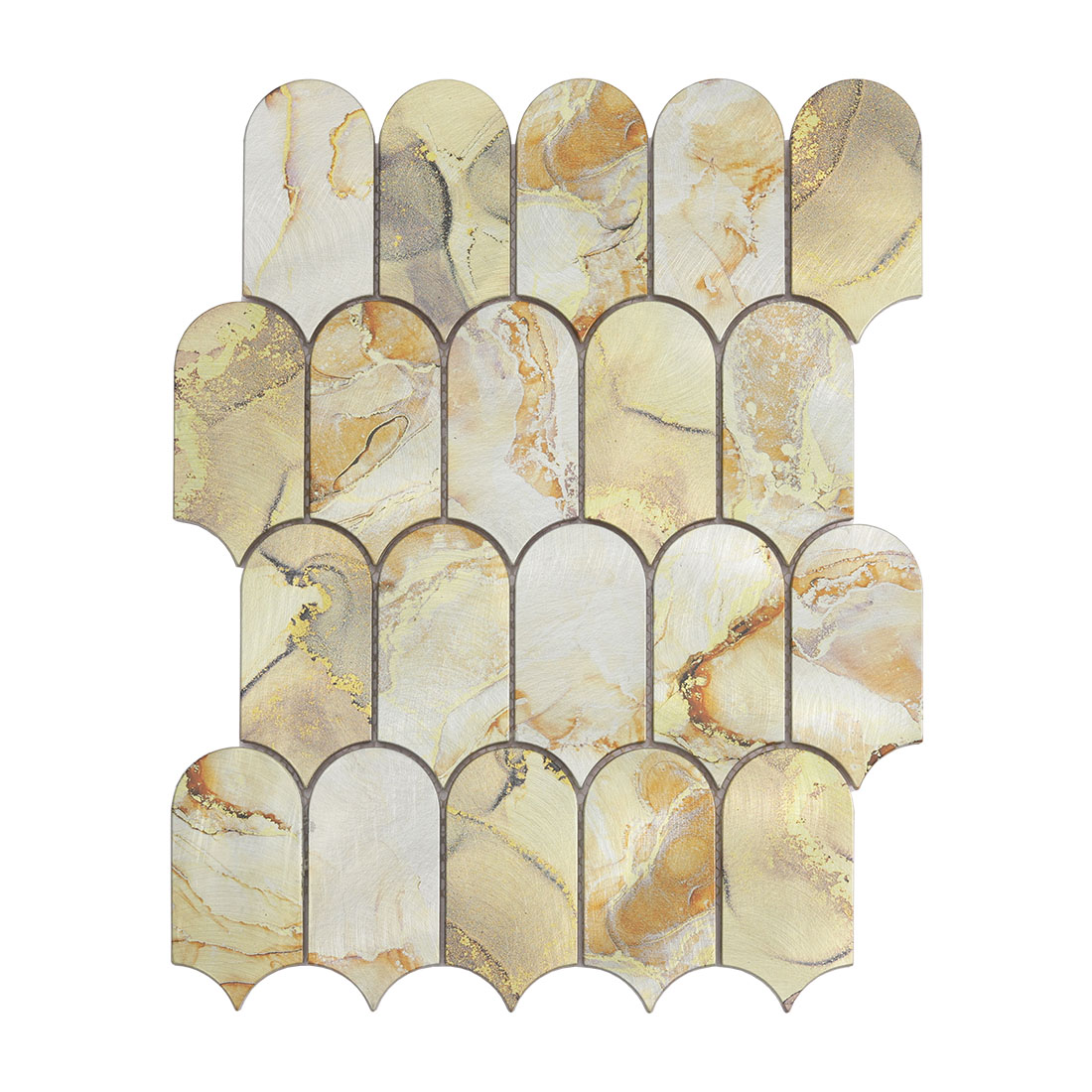 Gold cream picket aluminum mosaic tile with curved lantern shape