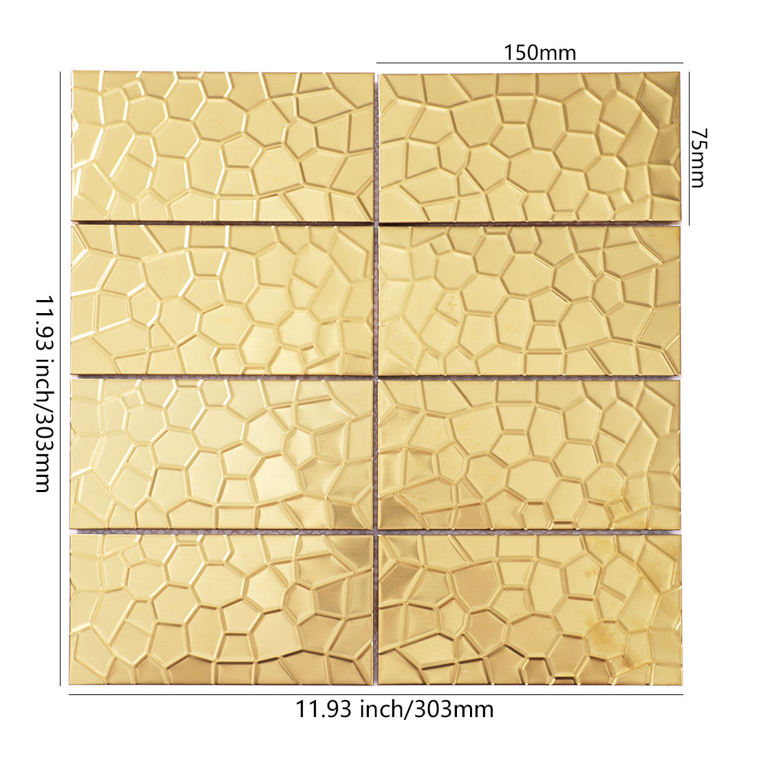 Gold geometric rectangle metal tile sheet with 75 by 150mm chips