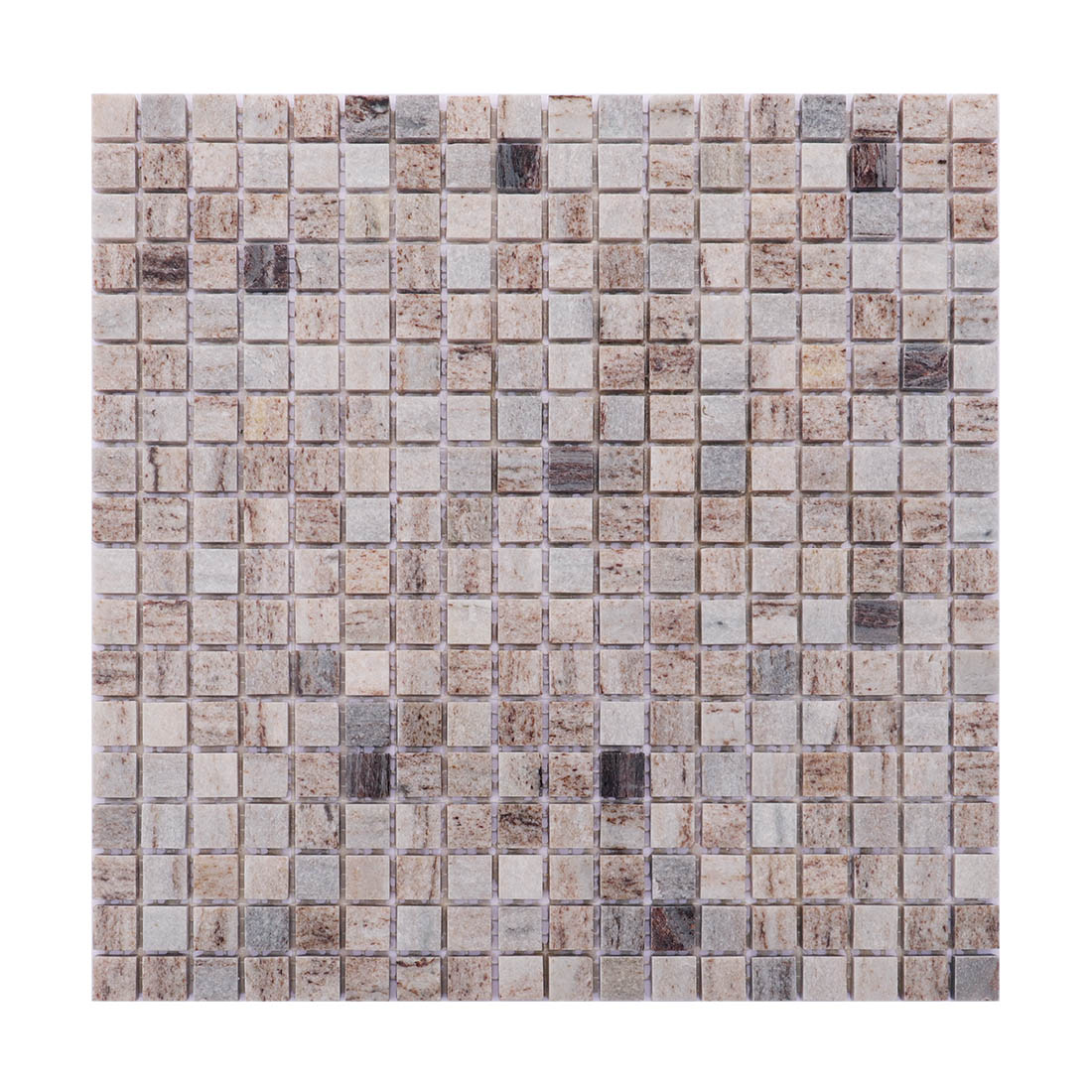 Gray brown square marble mosaic tile sheet in a classic grid pattern