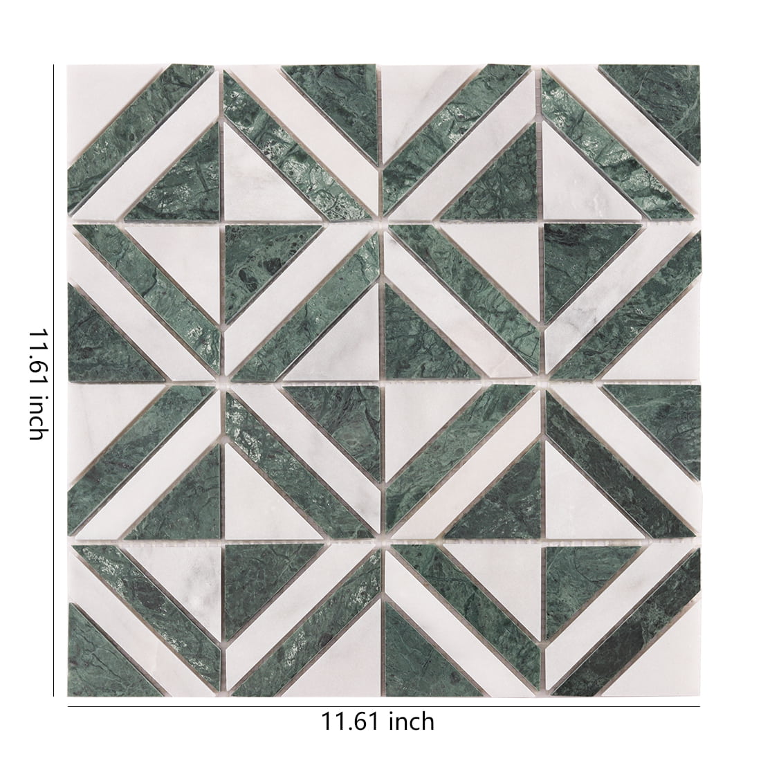 Green and white geometric marble mosaic tile full sheet pattern