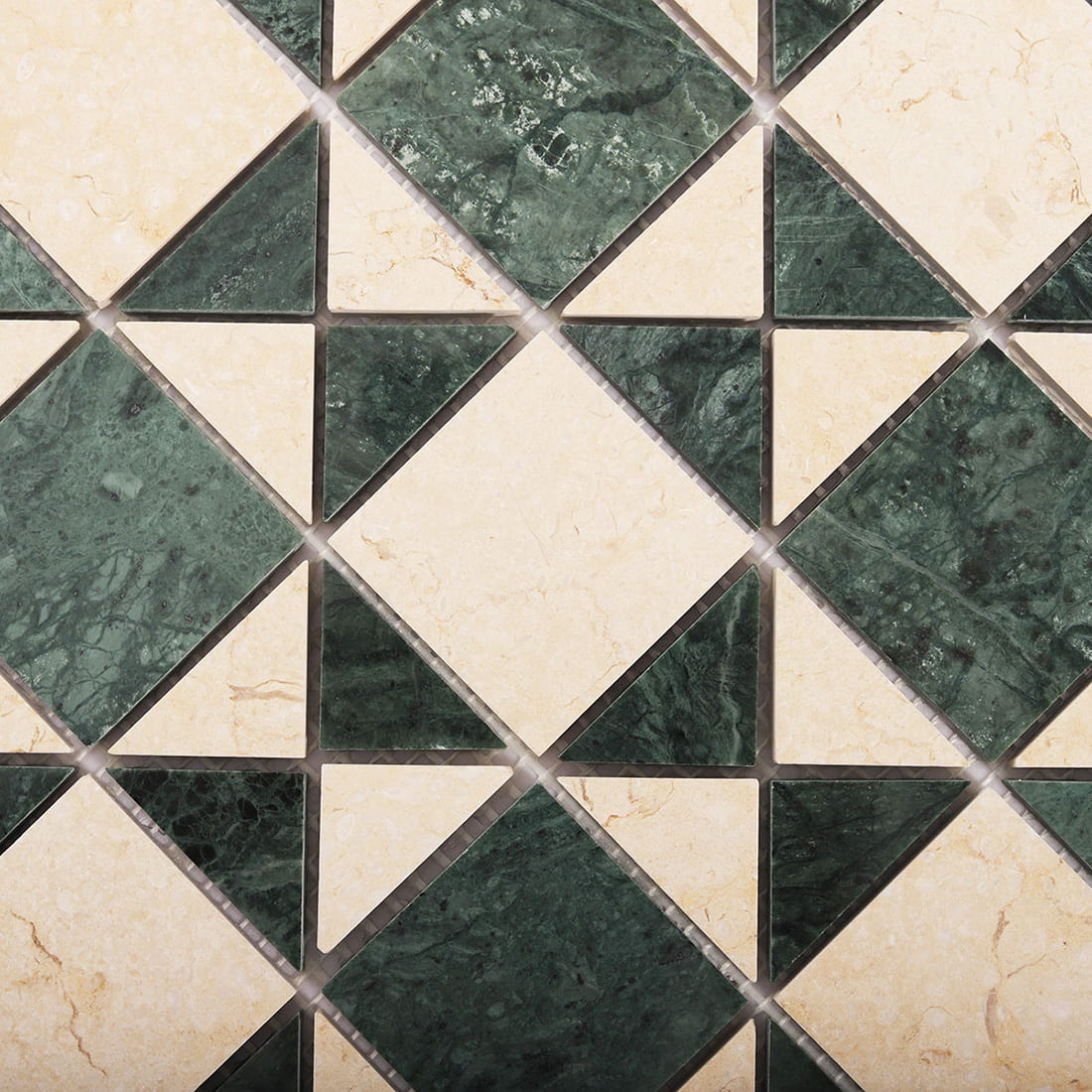 Green and beige marble geometric mosaic tile surface texture