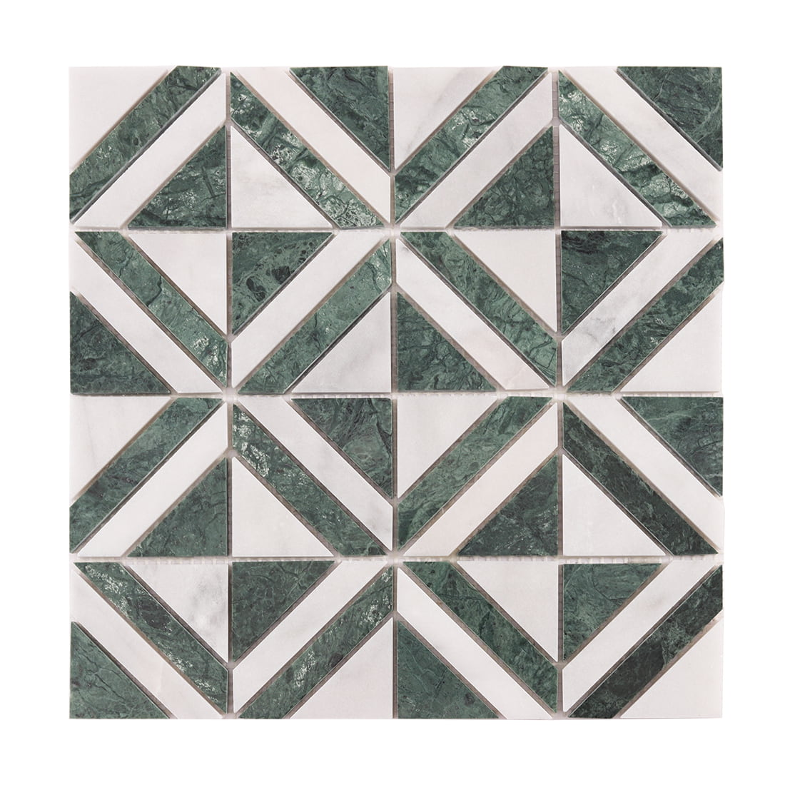 Green and white marble geometric mosaic tile wall and floor design