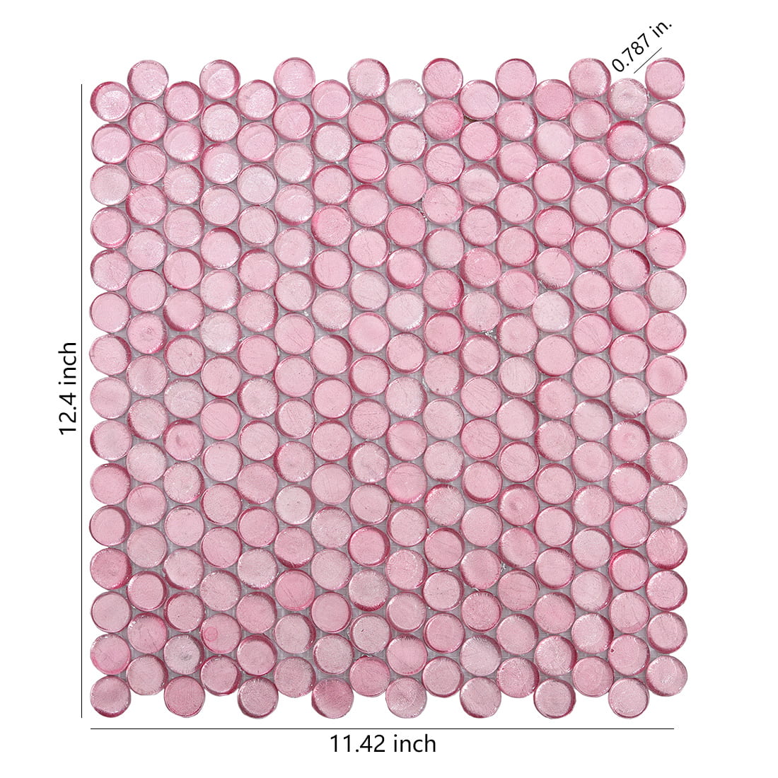 Light pink penny round glass mosaic tile sheet with soft tone and glossy surface