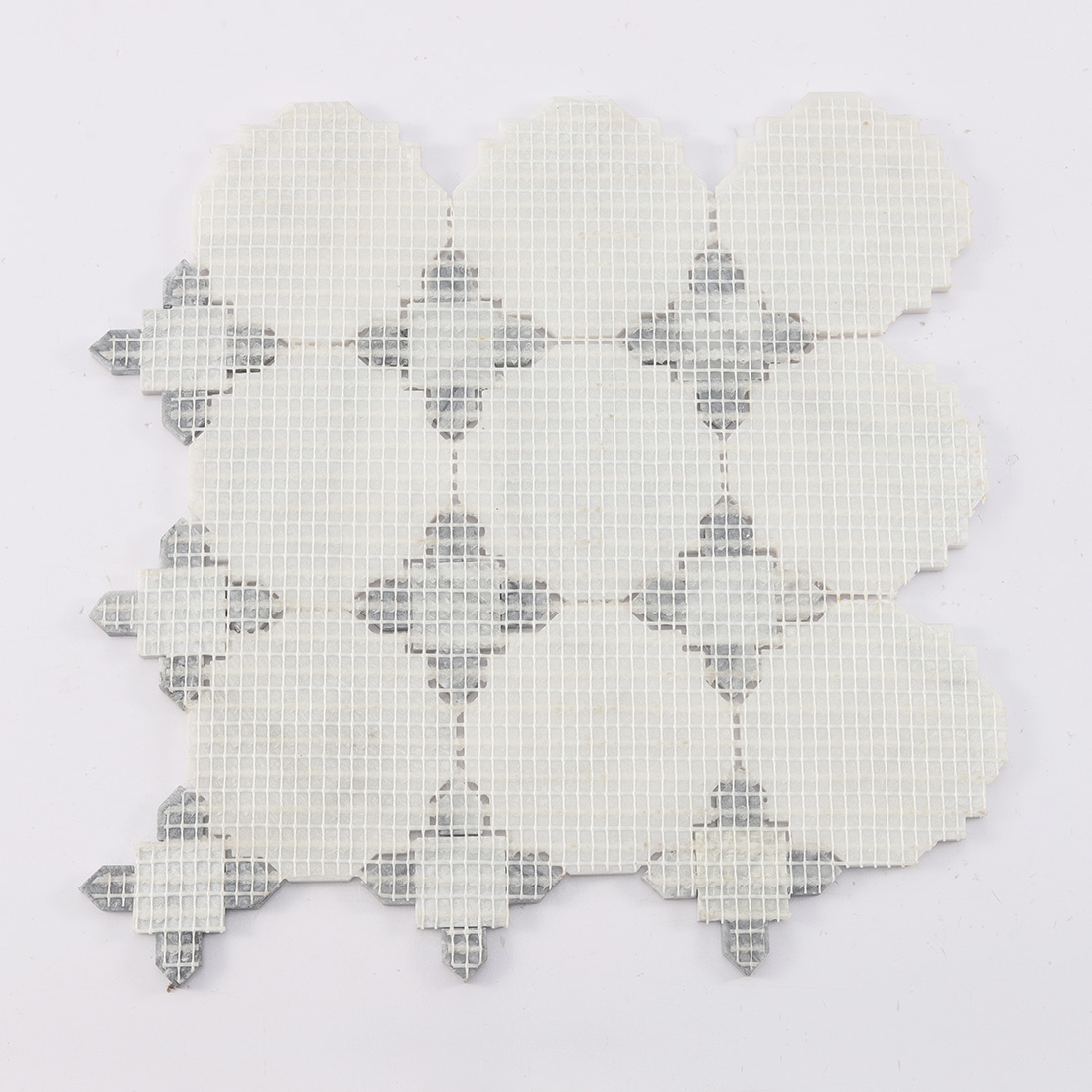 Mesh backed white and gray marble octagon mosaic tile sheet