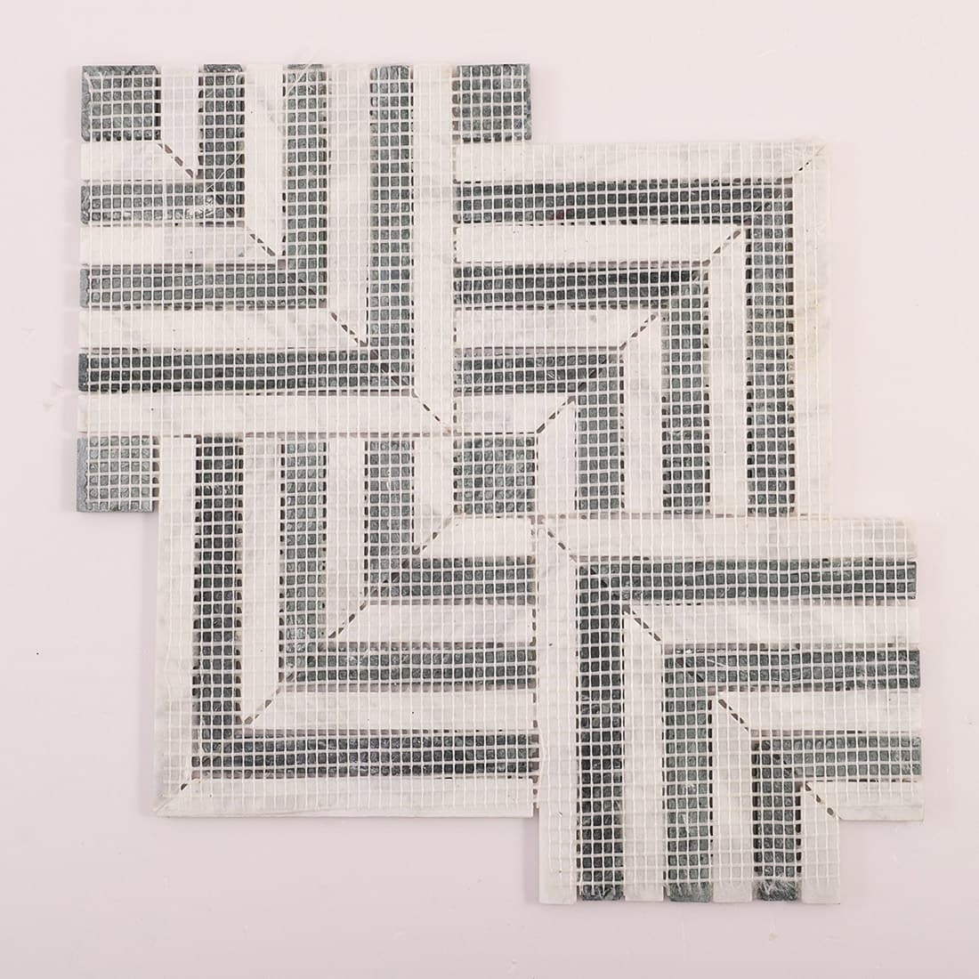 Indian Green and Carrara White Square Geometry Marble Mosaic Floor Tile