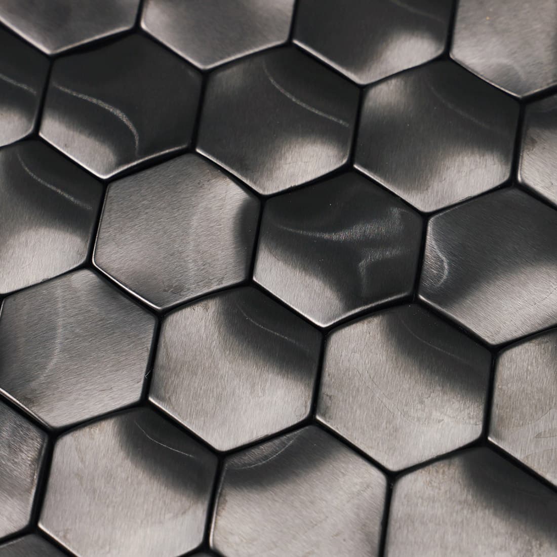 3D Brushed Black Hexagon Metal Tile Stainless Steel Backsplash Mosaic for Luxury Wall Decor