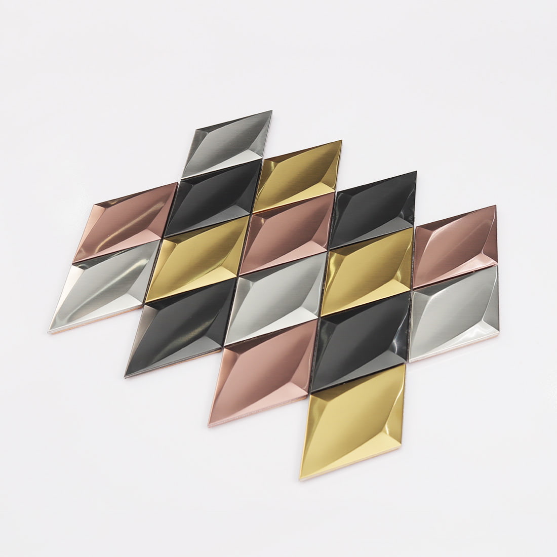 Mixed gold rose gold black and silver diamond metal mosaic tile pattern