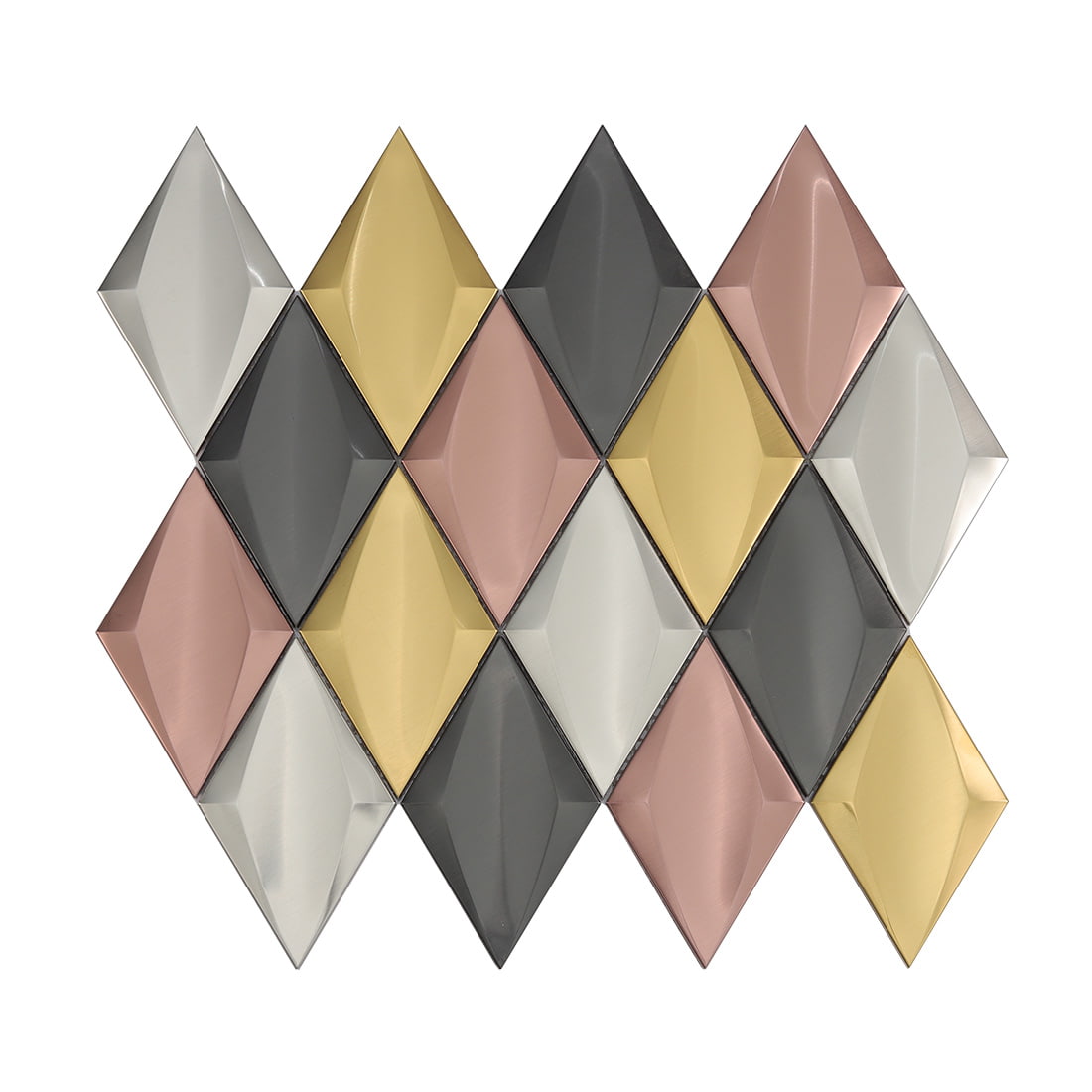 Full sheet of mixed color diamond metal mosaic tiles