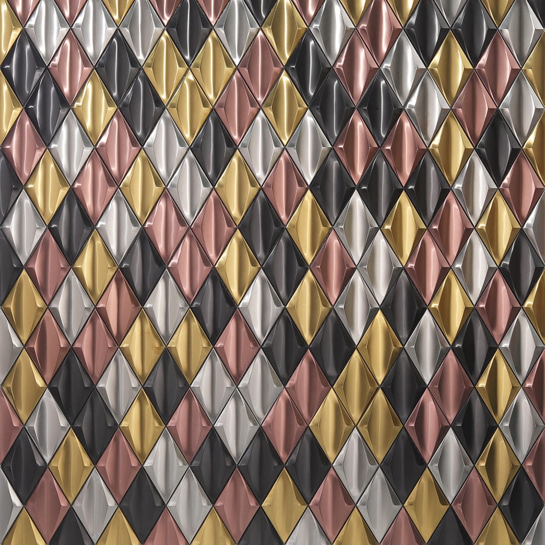 Mixed color diamond metal mosaic tile wall with dimensional texture