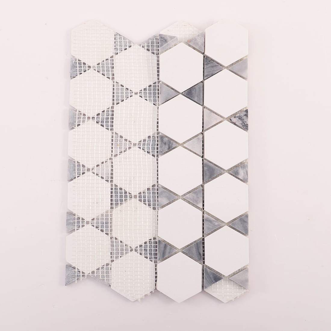 Back view of the mosaic sheet showing mesh backing and tile layout