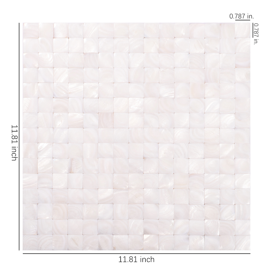 Mother of pearl square mosaic sheet with overall size measurements